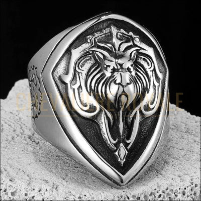 Chevaliere en acier - Tête de lion majestueuse- Chevaliere Royale - 2