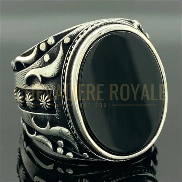 Chevalière Homme en Argent avec Onyx Noir : Élégance et Pouvoir-Chevaliere  Royale- 