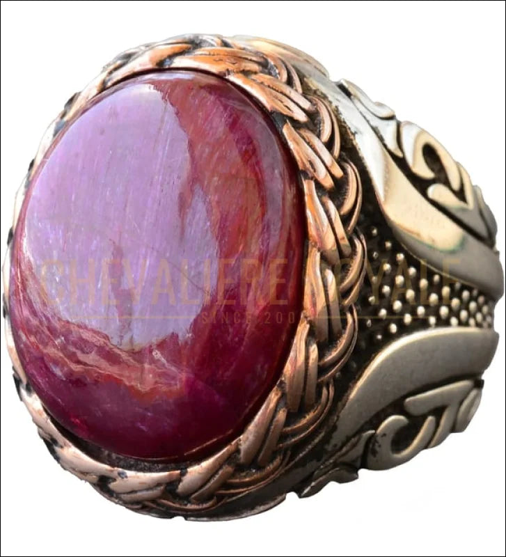 Chevalière homme en argent avec pierre naturelle rubis