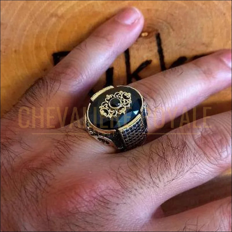 Chevalieres royale hommes argent design ottoman zircon bleu rouge et vert