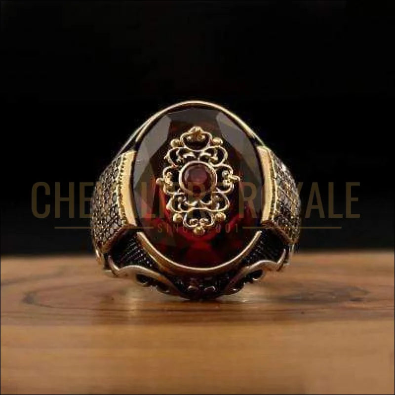 Chevaliere royale hommes argent design ottoman zircon bleu rouge et vert couleur
