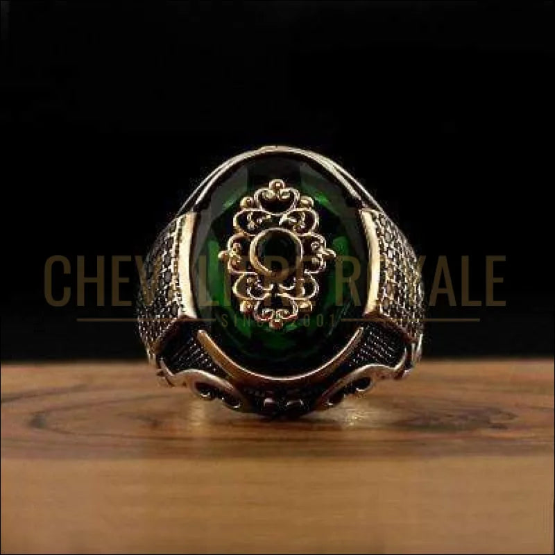 Chevaliere royale homme en argent design ottoman zircon bleu rouge et vert couleur
