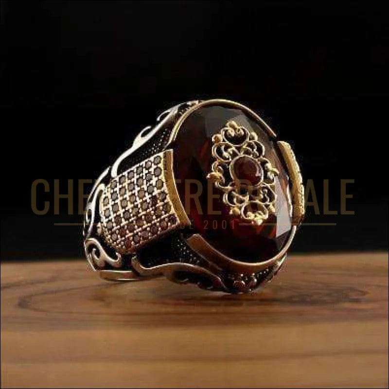 Chevaliere royale pour homme en argent design ottoman zircon bleu rouge et vert