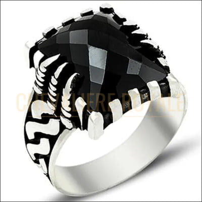 Chevalière homme en argent élégante pierre zircon style gothique - Chevalière Royale 