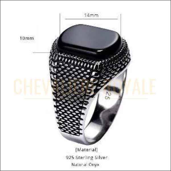 Chevalière homme en argent onyx taillée méticuleusement - Chevalière Royale 