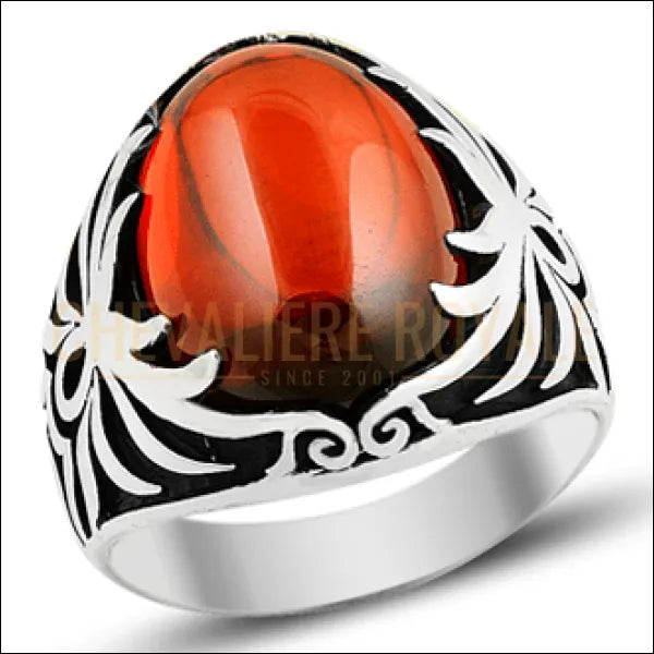 Chevalière homme en argent pierre agate rouge glorieuse araignée