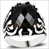 Chevalière homme en argent pierre de zircon ambre synthétique