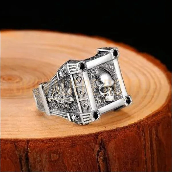 Chevaliere Homme Argent Relief de Crane 3D Chevaliere Royale