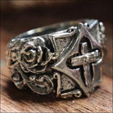 Chevalière homme en argent religieuse avec croix plaquées rhodium