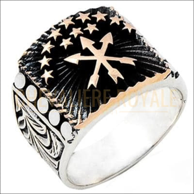Chevalière homme en argent symbole d'amour les étoiles et les flèches - Chevalière Royale 