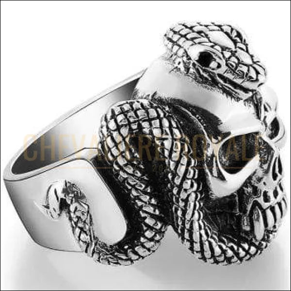 Chevaliere homme en argent tete de mort et serpent style gothique 55 mm 7 US