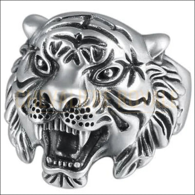 Chevalière homme en argent tête de tigre taille ajustable totem - Chevalière Royale 