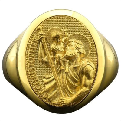 Chevalière homme en or jaune Saint Christopher 18 carats