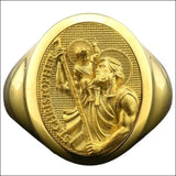 Chevalière homme en or jaune Saint Christopher 18 carats