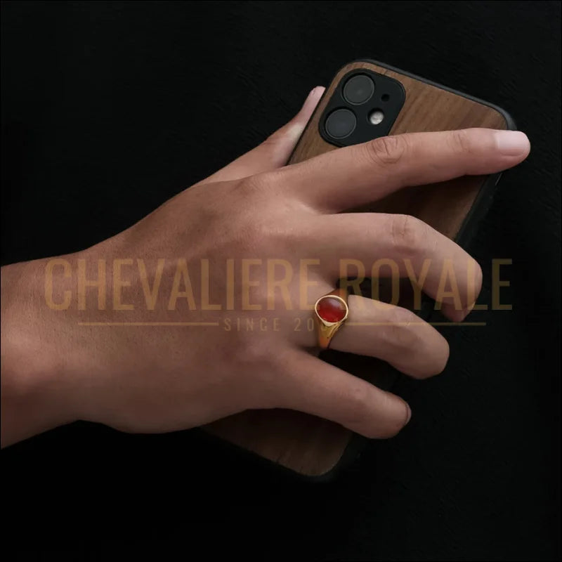 Chevalière homme épurée – argent massif & agate rouge