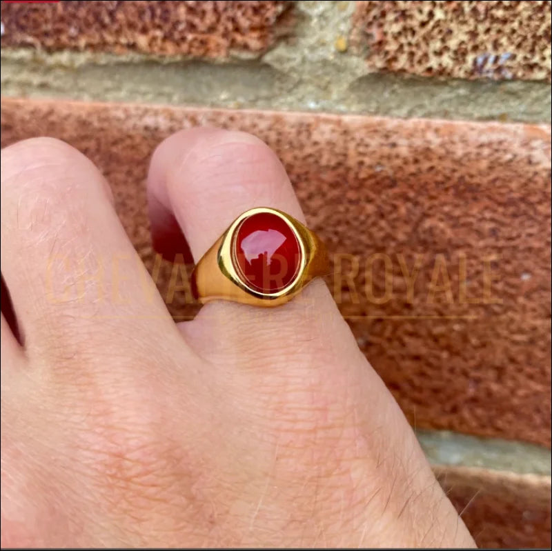 Chevalière homme épurée – argent massif & agate rouge