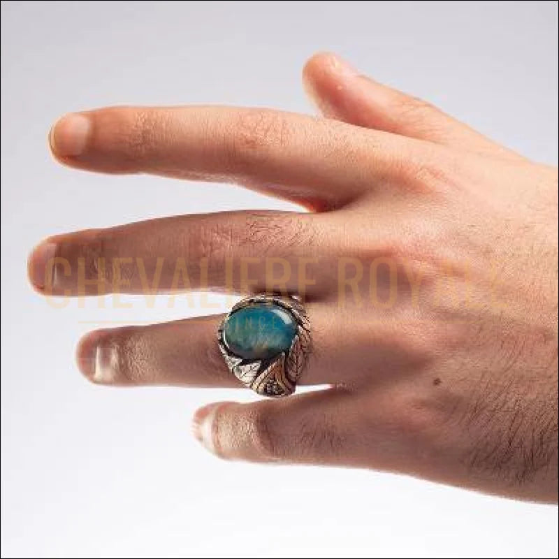 Chevalière pour homme et femme en argent œil de tigre couleur bleu rare