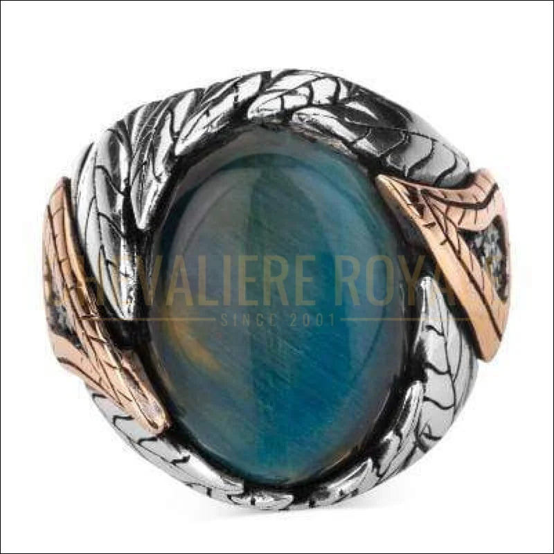 Chevalière homme et femme argent œil de tigre couleur bleu rare