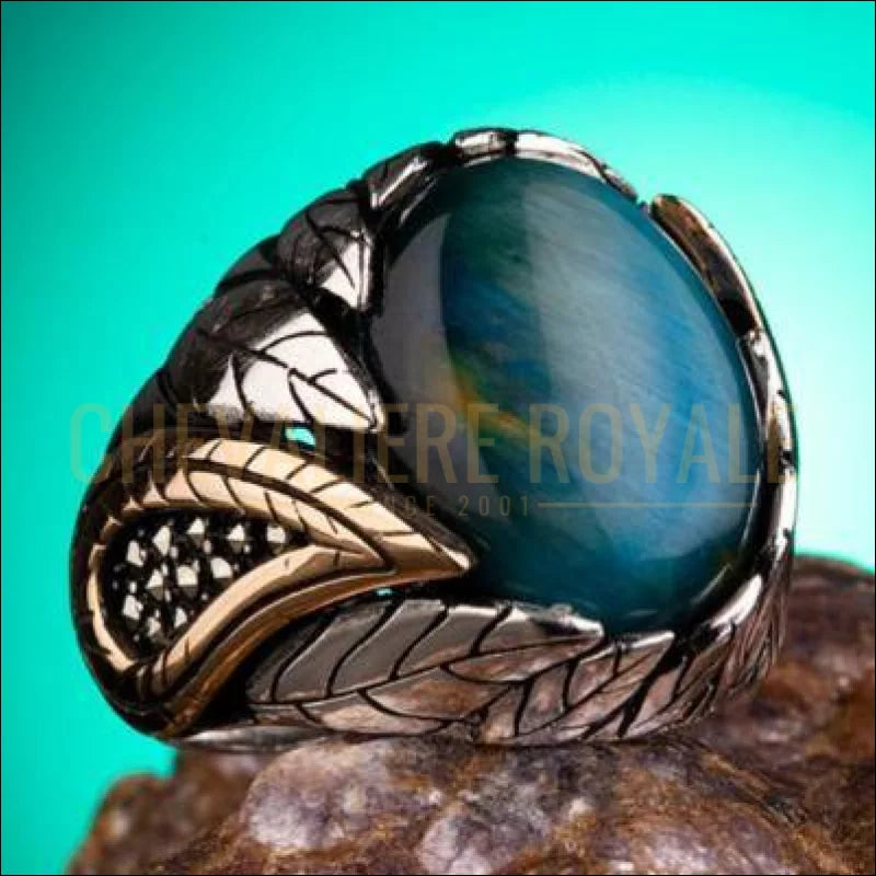 Chevalière homme et femme argent œil de tigre couleur bleu rare