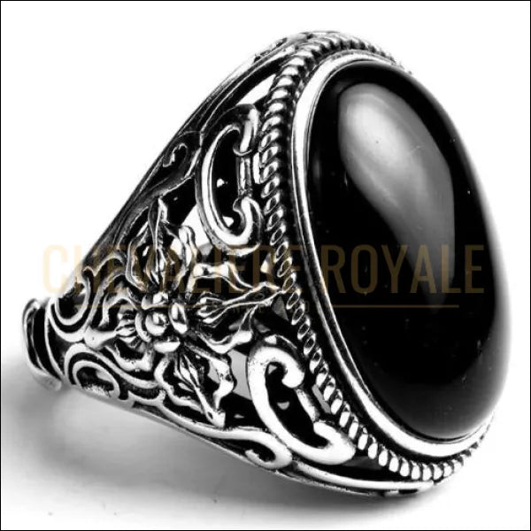 Chevalière royale homme et femme avec pierre d'onyx noir taille ajustable