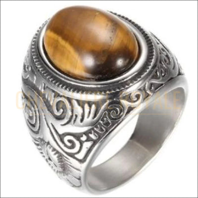 Chevaliere  royale -  bague homme en acier la puissance des pierres naturelles oeil de  tigre 
