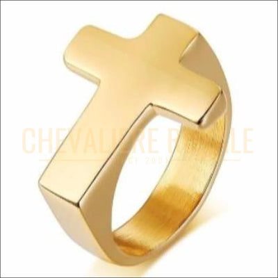 Chevalière pour homme femme religieuse en acier inox symbole de sacrifice la croix gold