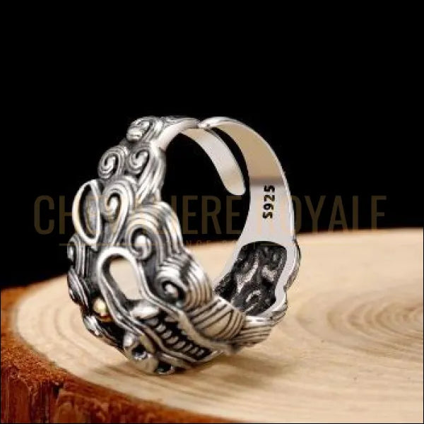 Chevaliere royale - bague homme femme en argent tête de dragon géants gothique 925