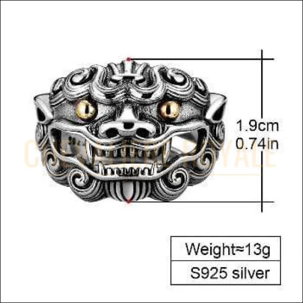 Chevaliere royale - bague homme femme en argent tête de dragon géants  gothqiue 925 13 g