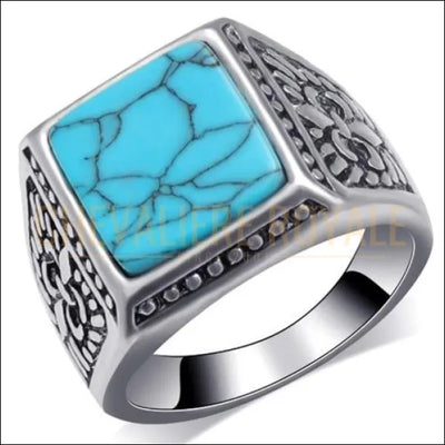 Chevalière royale homme femme pierre turquoise sur un support carrée