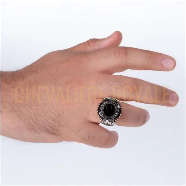 bague-chevaliere-exclusive-ronde-noire-pierre-noir-onyx-argent