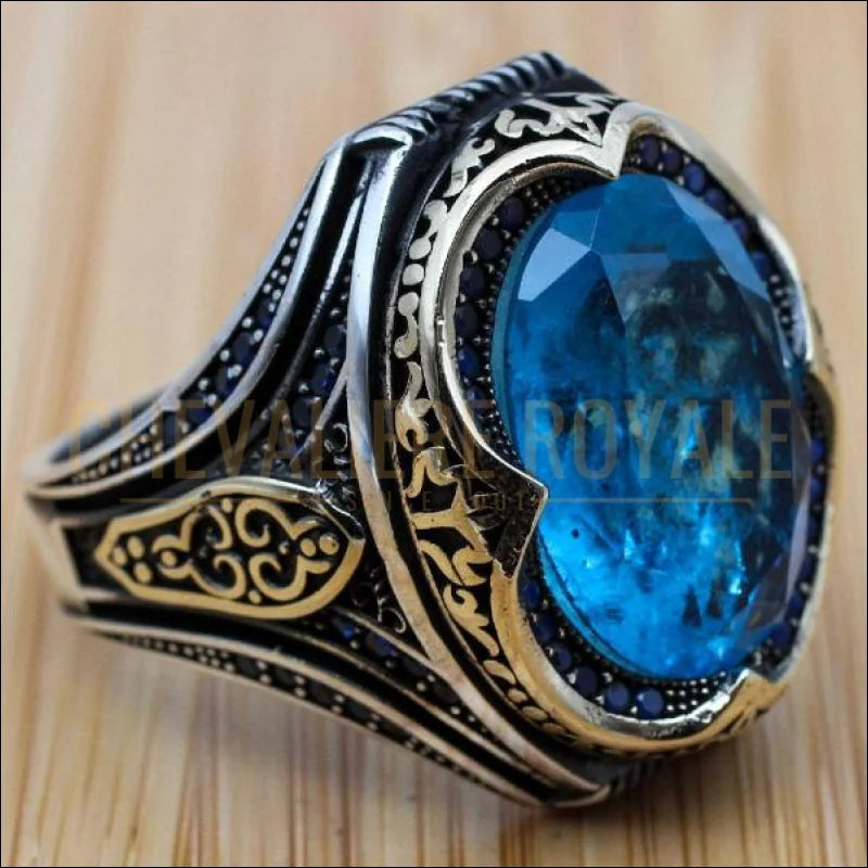 Chevaliere homme l aigue marine de couleur et de purete