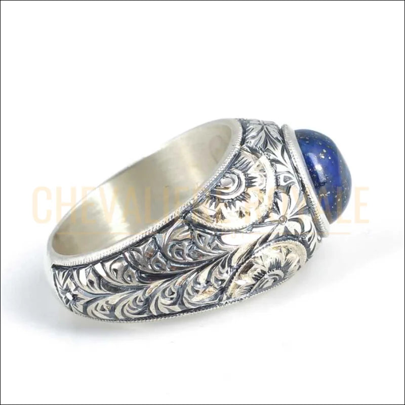 Chevalière homme lapis-lazuli - style sage en argent