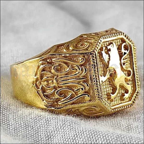 bague chevaliere lion en argent 925 plauque or 18