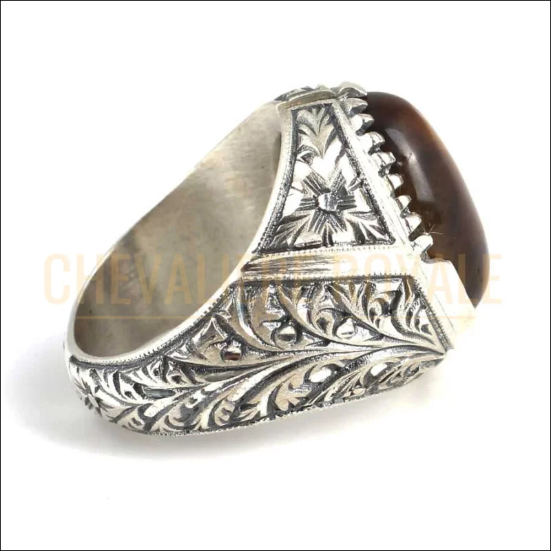 Chevalière homme œil de tigre - style sauvage en argent