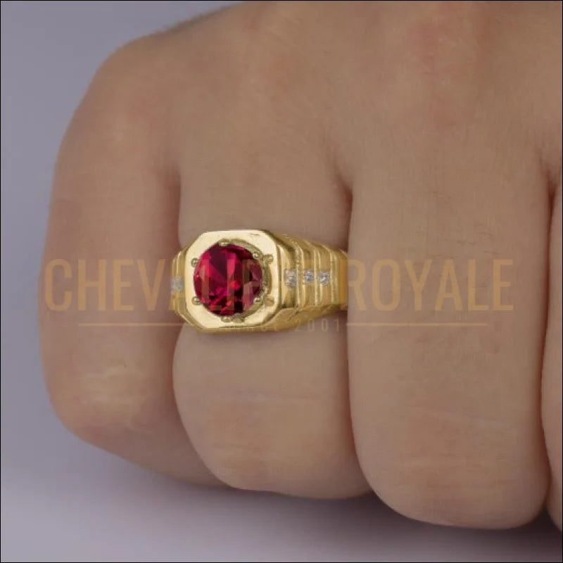 Chevalière luxe homme or 10-14-18 carats avec un accent de rubis