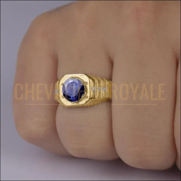 Chevalière de luxe homme or 10-14-18 carats orné d'une pierre saphir