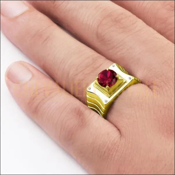 bague-chevaliere-or-14-carats-pierre-rubis-rouge-pas-cher