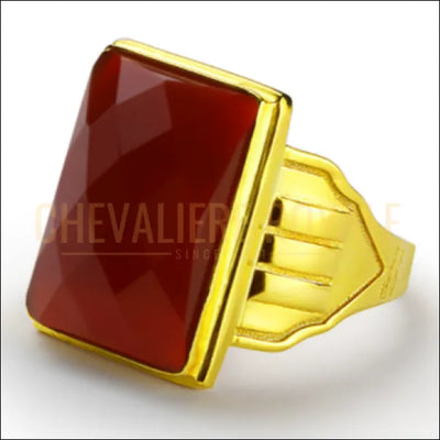 Chevalière homme or 14 carat ornée d'une pierre d'agate rouge
