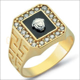 Chevalière homme or 14K forme carré pierre onyx noir et diamants