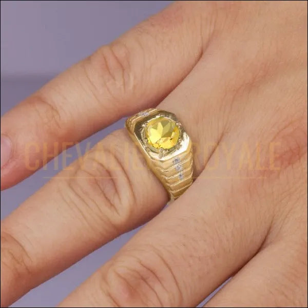 Chevalière de luxe homme or jaune 10-14-18 carats avec pierre de citrine