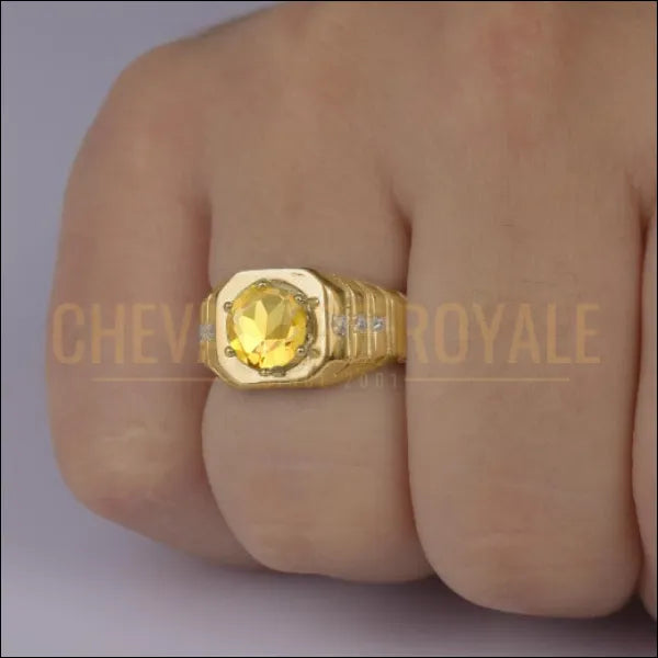 Chevalière luxe homme en or jaune 10-14-18 carats avec pierre de citrine