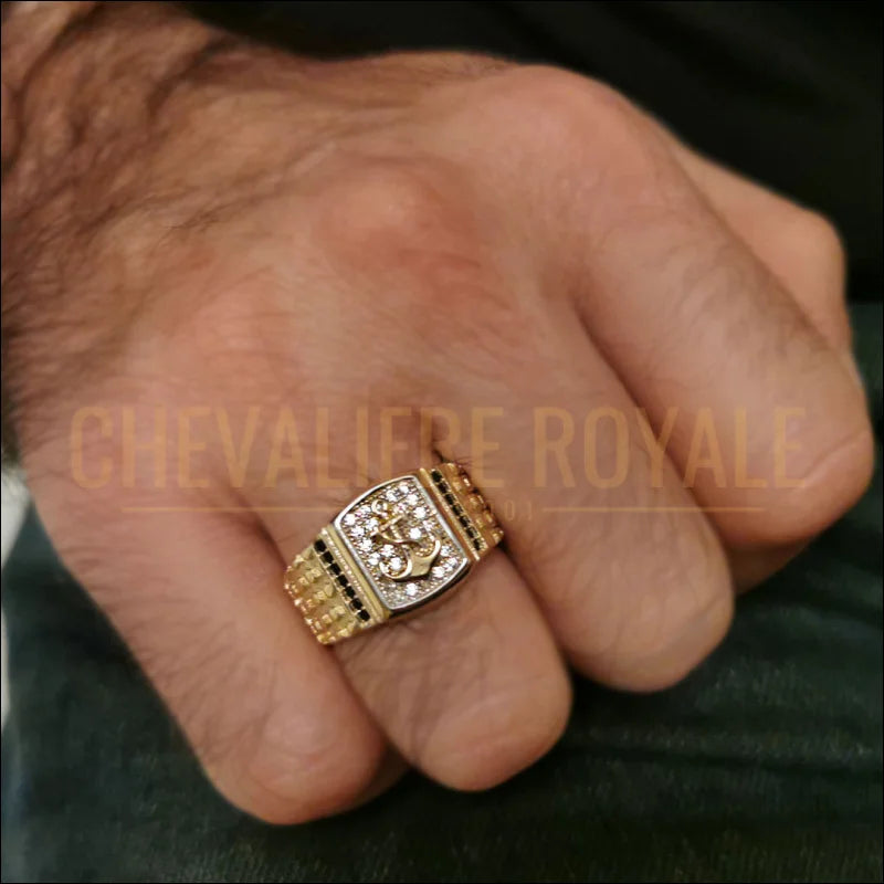 Chevalière homme or jaune 14k – ancre marine