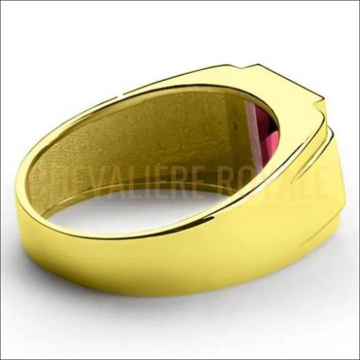 Bague Pour Homme En Or Jaune 10 Carats Avec Pierre Rouge - Poids 13,4 G, Taille 12, Occasion