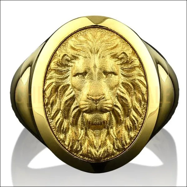 Chevaliere homme or jaune artisanale design tete de lion 10 14 18K 52 10K