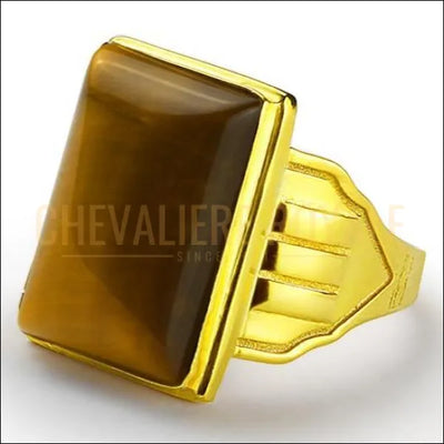 Chevalière homme or sertie de pierre en œil de tigre de 14-18K