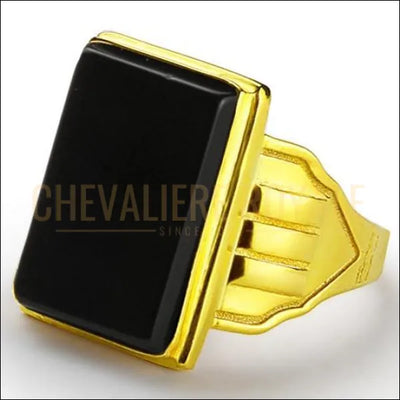 Chevalière homme or sertie de pierre en onyx noir de 14-18K