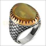 Chevalière homme pierre agate motifs losange multicouleur