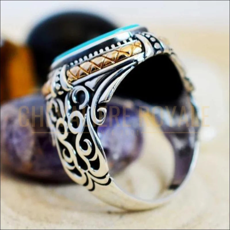 chevalier avec pierre turquoise sur mesure pour hommes en argent
