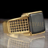 Chevalière homme plaqué or pierre onyx ajustement confortable