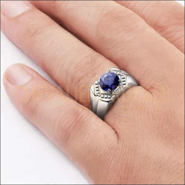 bague-chevaliere-argent-plaqué-en-or-blanc-pierre-saphir-bleue